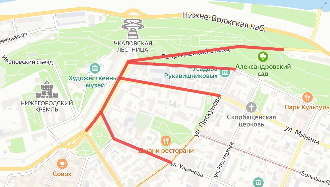 Движение возле площади Минина будет перекрыто до 24 августа